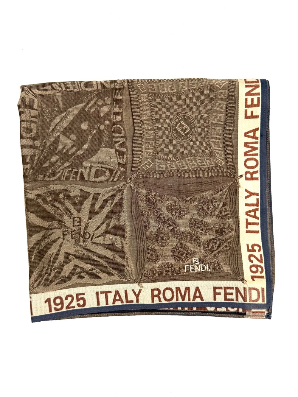 Fendi Cotton Logo Neckerchief Scarf - Authentic Woven Handkerchief - EUC